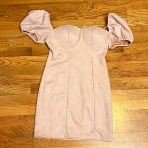 Haute Monde Women’s Small Pink Blush Faux Suede Corset Puff Sleeve Mini Dress